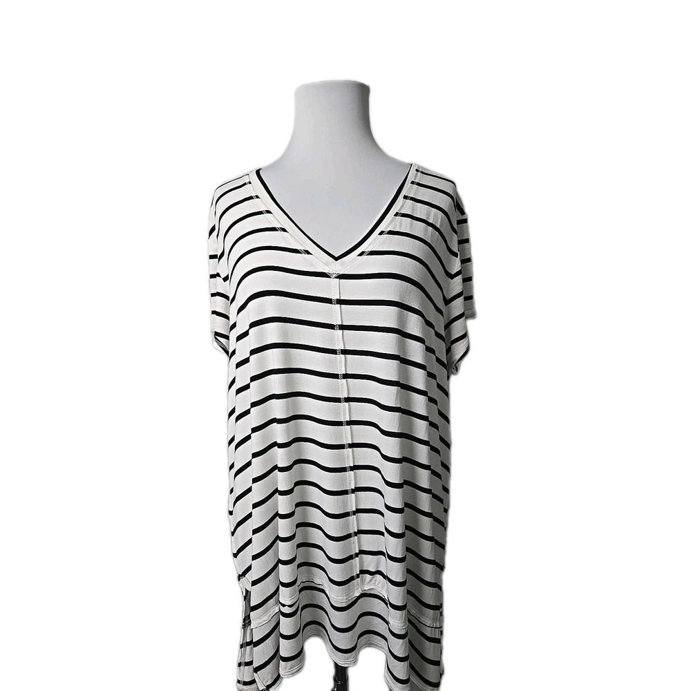H‎ By Bordeaux Ivory Black Striped Jersey T-shirt 2X NWT
